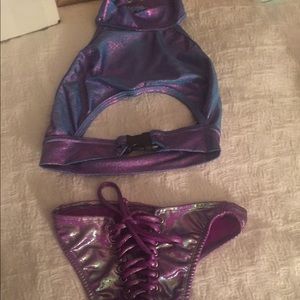 Purple buckle top and thong lace up bottom set